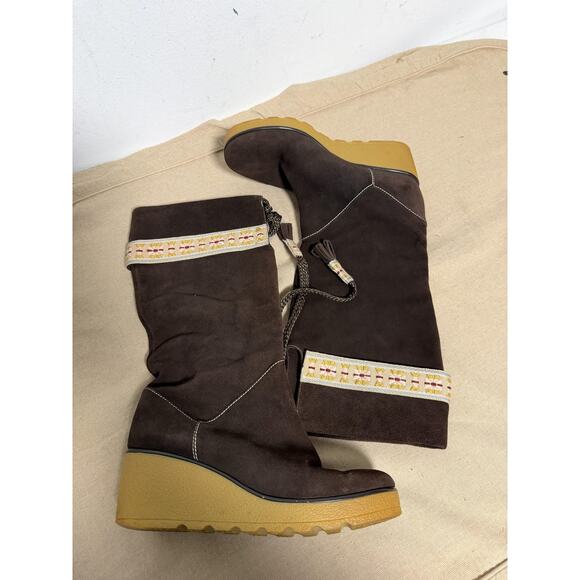 Marc Jacobs Boots Womens Size 39 Brown Suede Wedge Platform Embroidered Calf - Picture 4 of 12